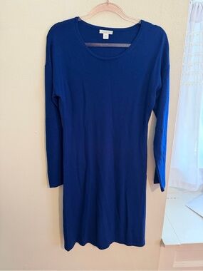 Garnet Hill Royal Blue Long Sleeve Scoop Neck Dress - Merino Wool (size M)